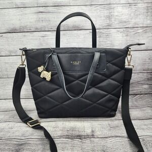 Radley London Charleston BLACK Quilted Zip Top Tote Purse Pocketbook
